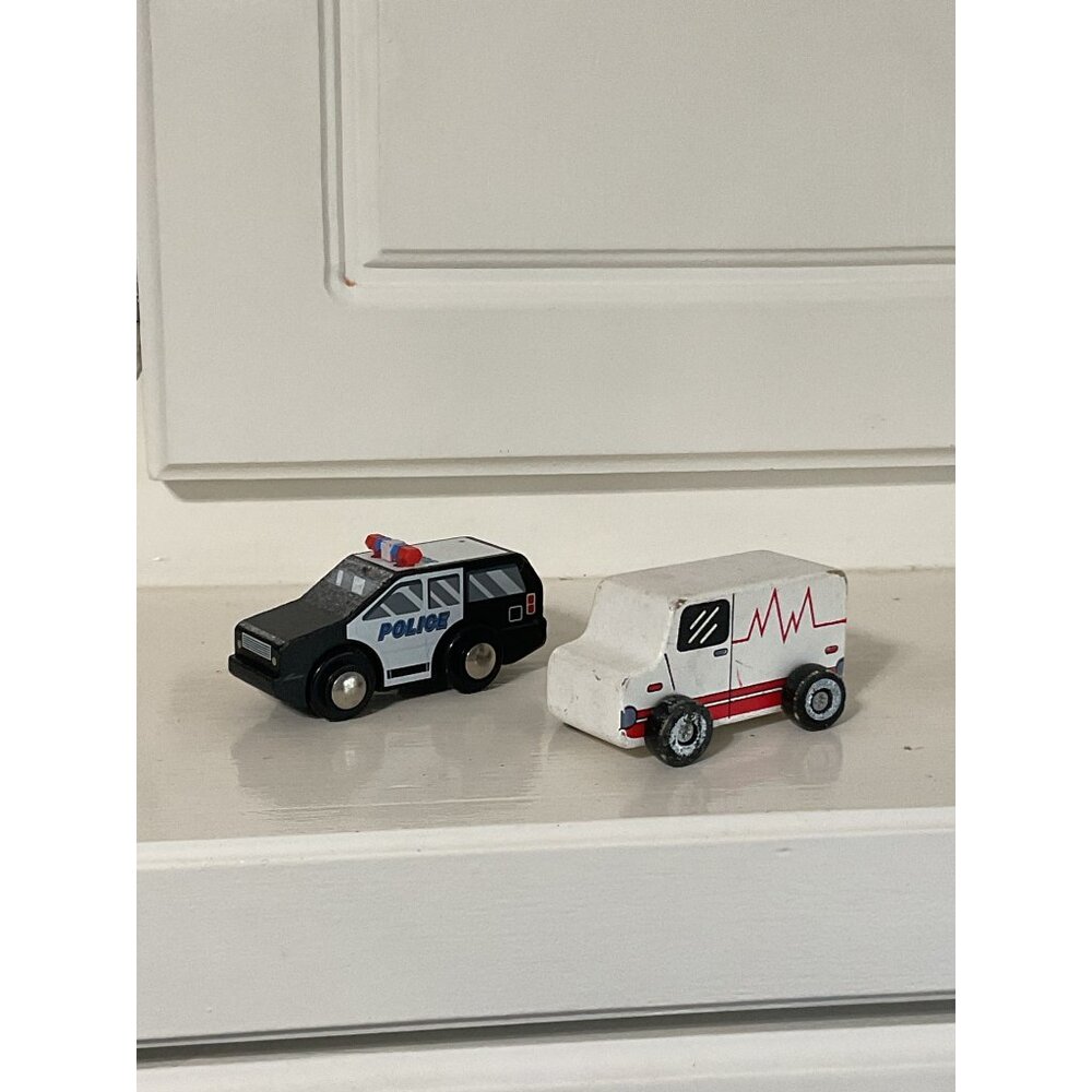 Wooden Toy Emergency Vehicles Police Ambulance Toy Train Accessories